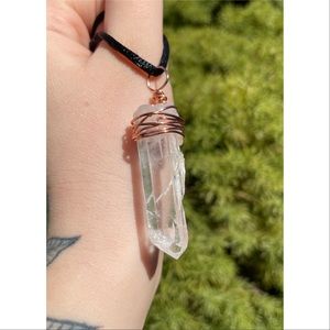 Clear Quartz Natural Point Wire Wrapped Necklace Hand Crafted